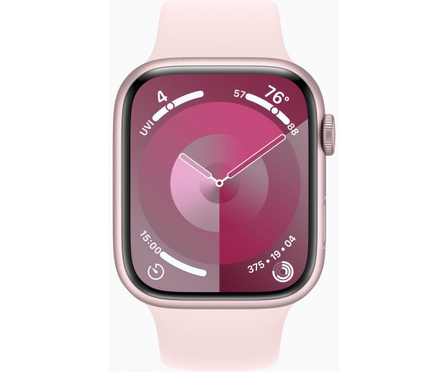 Apple Watch Series 9 GPS 45mm Pink Aluminum Case w. Light Pink Sport Band - S/M (MR9G3)